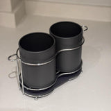Maxbell Utensil Holder Metal Drainage Box Cutlery Holder for Party Dinner Table Cafe Short Dark Gray