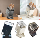 Maxbell Knife Block Swivel with Scissors Slot Storage Organizer Kitchen Knife Holder Gray