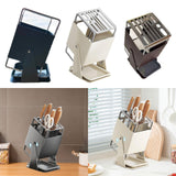 Maxbell Knife Block Swivel with Scissors Slot Storage Organizer Kitchen Knife Holder Gray