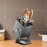 Maxbell Knife Block Swivel with Scissors Slot Storage Organizer Kitchen Knife Holder Gray