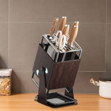 Maxbell Knife Block Swivel with Scissors Slot Storage Organizer Kitchen Knife Holder Wood Grain