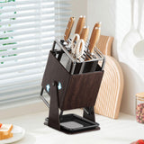 Maxbell Knife Block Swivel with Scissors Slot Storage Organizer Kitchen Knife Holder Wood Grain