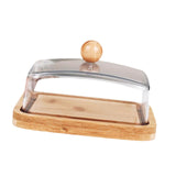 Maxbell Bamboo Butter Dish with Clear Lid Butter Box Tin for Kitchen Cake Shop Hotel