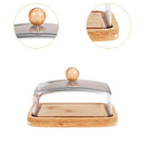 Maxbell Bamboo Butter Dish with Clear Lid Butter Box Tin for Kitchen Cake Shop Hotel