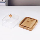 Maxbell Bamboo Butter Dish with Clear Lid Butter Box Tin for Kitchen Cake Shop Hotel