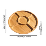 Maxbell Divided Wood Serving Tray Round Appetizer Tray for Fruit Brunch Plate Cheese