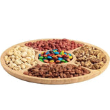 Maxbell Divided Wood Serving Tray Round Appetizer Tray for Fruit Brunch Plate Cheese