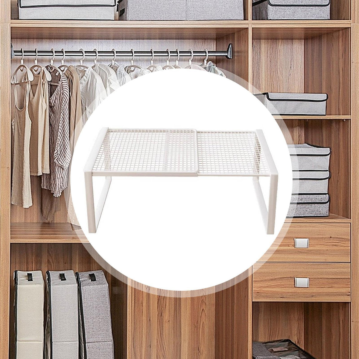 Expandable Cabinet Storage Shelf Stand Riser Stackable Pantry Organizer Rack White S