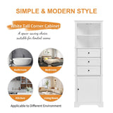 White Triangle Tall Cabinet with 3 Drawers and Adjustable Shelves for