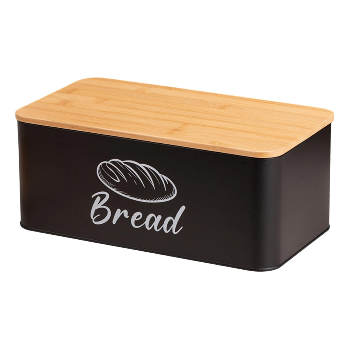 Bread Box for Kitchen Countertop with Bamboo Lid for Donuts Cookies Pastries Black