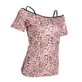 Maxbell Latin Ballroom Dance Short Sleeve Dance Tops Practice Costume L Leopard - Aladdin Shoppers