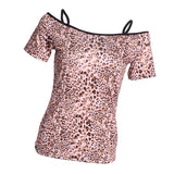 Maxbell Latin Ballroom Dance Short Sleeve Dance Tops Practice Costume L Leopard - Aladdin Shoppers