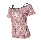 Maxbell Latin Ballroom Dance Short Sleeve Dance Tops Practice Costume L Leopard - Aladdin Shoppers