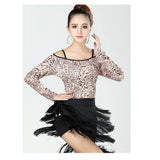 Maxbell Latin Ballroom Dance Short Sleeve Dance Tops Practice Costume L Leopard - Aladdin Shoppers