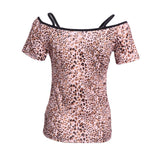 Maxbell Latin Ballroom Dance Short Sleeve Dance Tops Practice Costume L Leopard - Aladdin Shoppers