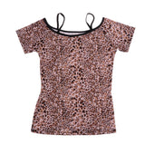 Maxbell Latin Ballroom Dance Short Sleeve Dance Tops Practice Costume L Leopard - Aladdin Shoppers