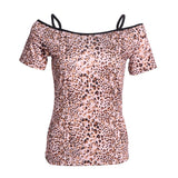 Maxbell Latin Ballroom Dance Short Sleeve Dance Tops Practice Costume L Leopard - Aladdin Shoppers