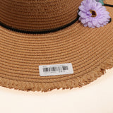 Fashion Women's Wide Brim Straw Hat Beach Sun Hat Flower Hat UPF50+ Khaki