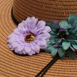 Fashion Women's Wide Brim Straw Hat Beach Sun Hat Flower Hat UPF50+ Khaki