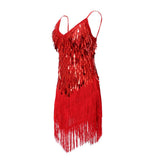 Maxbell Women Latin Ballroom Dance Costume Sequins Tassel Sling Skirt Red - Aladdin Shoppers