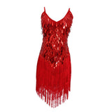 Maxbell Women Latin Ballroom Dance Costume Sequins Tassel Sling Skirt Red - Aladdin Shoppers