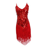 Maxbell Women Latin Ballroom Dance Costume Sequins Tassel Sling Skirt Red - Aladdin Shoppers