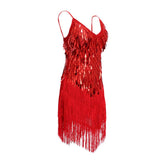 Maxbell Women Latin Ballroom Dance Costume Sequins Tassel Sling Skirt Red - Aladdin Shoppers