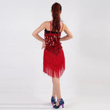 Maxbell Women Latin Ballroom Dance Costume Sequins Tassel Sling Skirt Red - Aladdin Shoppers