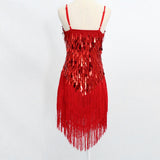 Maxbell Women Latin Ballroom Dance Costume Sequins Tassel Sling Skirt Red - Aladdin Shoppers
