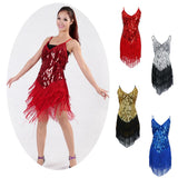 Maxbell Women Latin Ballroom Dance Costume Sequins Tassel Sling Skirt Red - Aladdin Shoppers