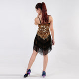 Maxbell Women Latin Ballroom Dance Costume Sequins Tassel Sling Skirt Black Gold - Aladdin Shoppers