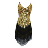 Maxbell Women Latin Ballroom Dance Costume Sequins Tassel Sling Skirt Black Gold - Aladdin Shoppers