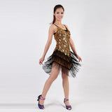 Maxbell Women Latin Ballroom Dance Costume Sequins Tassel Sling Skirt Black Gold - Aladdin Shoppers