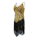 Maxbell Women Latin Ballroom Dance Costume Sequins Tassel Sling Skirt Black Gold - Aladdin Shoppers