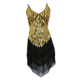Maxbell Women Latin Ballroom Dance Costume Sequins Tassel Sling Skirt Black Gold - Aladdin Shoppers