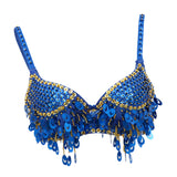 Maxbell Maxbell Belly Dance Beaded Bra Sequins Tassel Top Sexy Dancing Singer Costume Blue