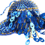 Maxbell Maxbell Belly Dance Beaded Bra Sequins Tassel Top Sexy Dancing Singer Costume Blue