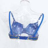 Maxbell Maxbell Belly Dance Beaded Bra Sequins Tassel Top Sexy Dancing Singer Costume Blue