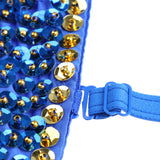 Maxbell Maxbell Belly Dance Beaded Bra Sequins Tassel Top Sexy Dancing Singer Costume Blue