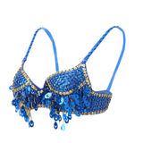Maxbell Maxbell Belly Dance Beaded Bra Sequins Tassel Top Sexy Dancing Singer Costume Blue