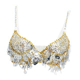 Maxbell Maxbell Belly Dance Beaded Bra Sequins Tassel Top Sexy Dancing Singer Costume Silver