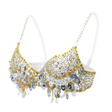 Maxbell Maxbell Belly Dance Beaded Bra Sequins Tassel Top Sexy Dancing Singer Costume Silver