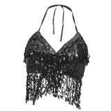 Belly Dance Costume Bra Halter Top Sequin Performance Outfits Black