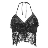 Maxbell Belly Dance Costume Bra Halter Top Sequin Performance Outfits Black