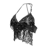 Maxbell Belly Dance Costume Bra Halter Top Sequin Performance Outfits Black