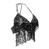 Maxbell Belly Dance Costume Bra Halter Top Sequin Performance Outfits Black