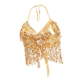 Maxbell 2pieces Belly Dance Costume Bra Halter Top Sequin Performance Outfits