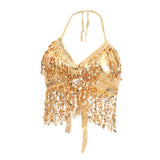 Maxbell 2pieces Belly Dance Costume Bra Halter Top Sequin Performance Outfits