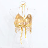 Maxbell 2pieces Belly Dance Costume Bra Halter Top Sequin Performance Outfits