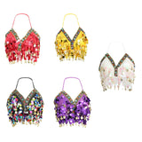 Maxbell Maxbell Belly Dance Beaded Bra Sequins Tassel Top Sexy Dancing Singer Costume Red